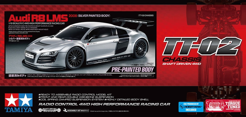 Tamiya RC Audi R8 LMS 2008 - Pre-Painted Body - TT-02 - Item #47517