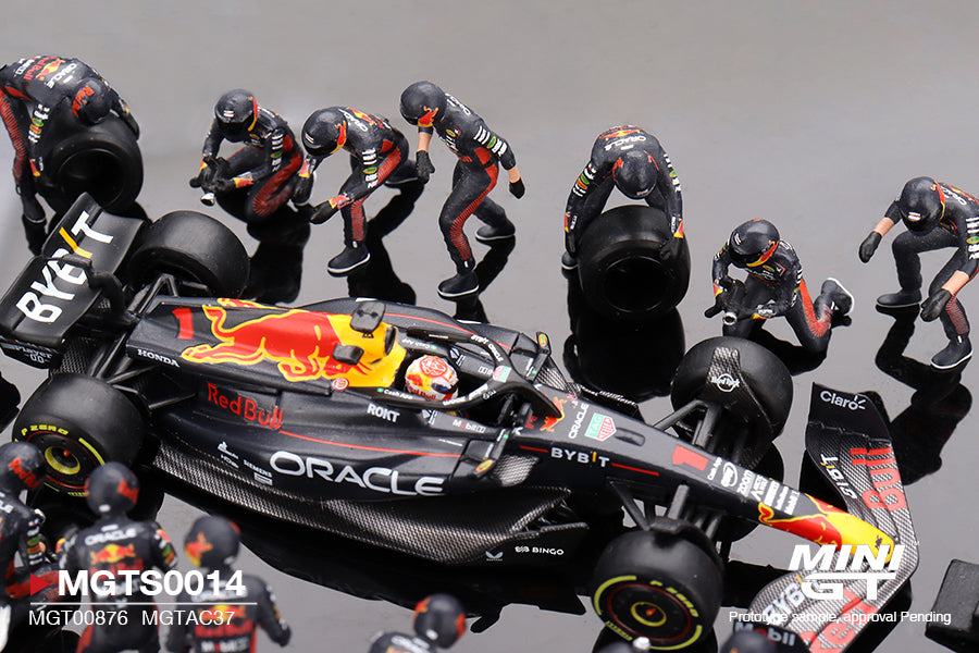 Mini GT Oracle Red Bull Racing RB19 No.1 Max Verstappen 2023 F1 Japanese Grand Prix Pit Crew Set 1:64 - MGTS0014