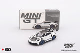 Mini GT Porsche 911 (992) GT3 RS Weissach Package White with Indigo RHD 1:64 - MGT00853-R