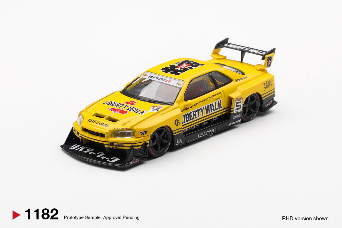 Mini GT Nissan LB-ER34 Super Silhouette SKYLINE Sport Yellow RHD 1:64 - MGT01182-R