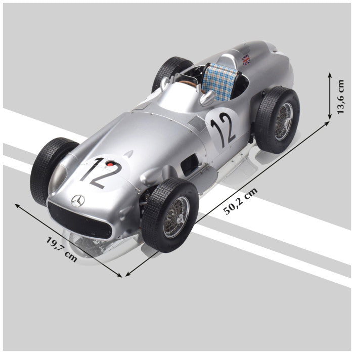 IXO Collections Mercedes-Benz W196R Stirling Moss #12 Silver 1:8 Scale Metal and Plastic Full Kit IXC.MRM.FK